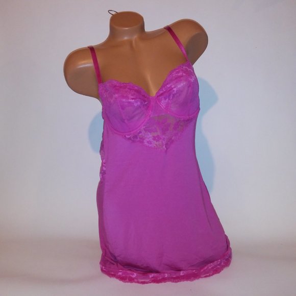 Victoria Secret Lingerie Chemise Slip Pink Lace Trim Solid Modal Underwire New W - Picture 3 of 16